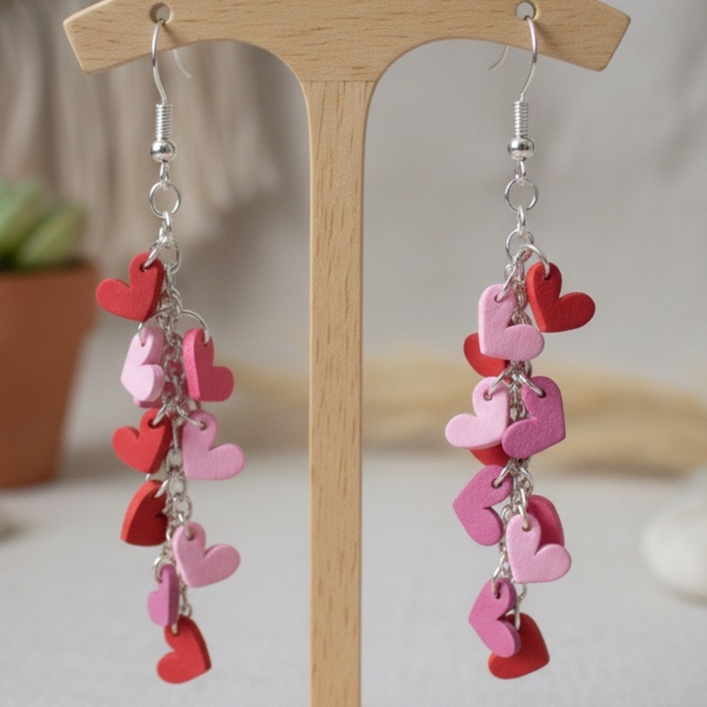 Cascading Heart Dangles — Handmade Earrings — Valentine’s Day — Hypoallergenic